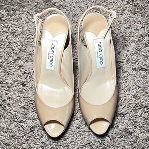 Jimmy Choo‎ Nova Patent Leather Slingback Peep Toe Heels Size 37EU 7US